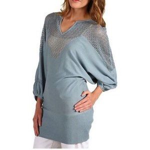 $248 ELIE TAHARI Dora LACE Trim SWEATER Rainstorm DOLMAN Sleeve TOP Ribbed WAIST